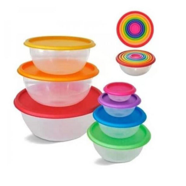 SET DE 6 TÁPERS CIRCULAR PARA ALIMENTOS C/DISEÑO ROSADO